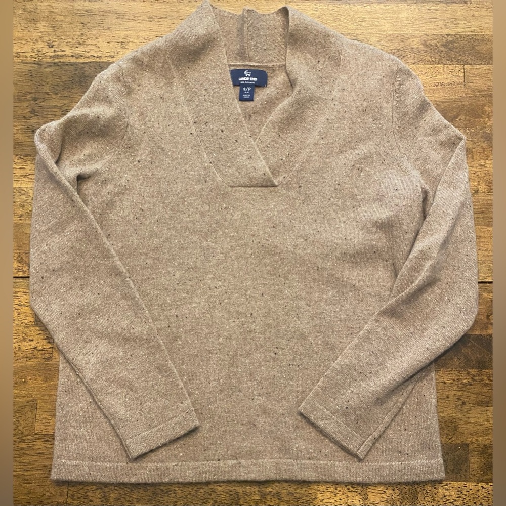 Lands' End Women’s V-Neck Cashmere Sweater in Heathered Brown